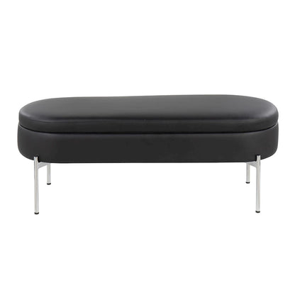 LumiSource Chloe 48in Storage Bench | Glam Chrome and Black PU | Entryway & Bedroom Seating with Hidden Storage | Model BC-CHLOESTORBK