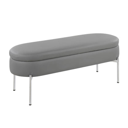 LumiSource Chloe 48in Storage Bench | Glam Chrome and Grey PU Faux Leather | Entryway & Bedroom Seating with Hidden Storage | Model BC-CHLOESTORGY