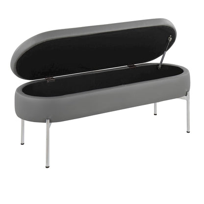 LumiSource Chloe 48in Storage Bench | Glam Chrome and Grey PU Faux Leather | Entryway & Bedroom Seating with Hidden Storage | Model BC-CHLOESTORGY