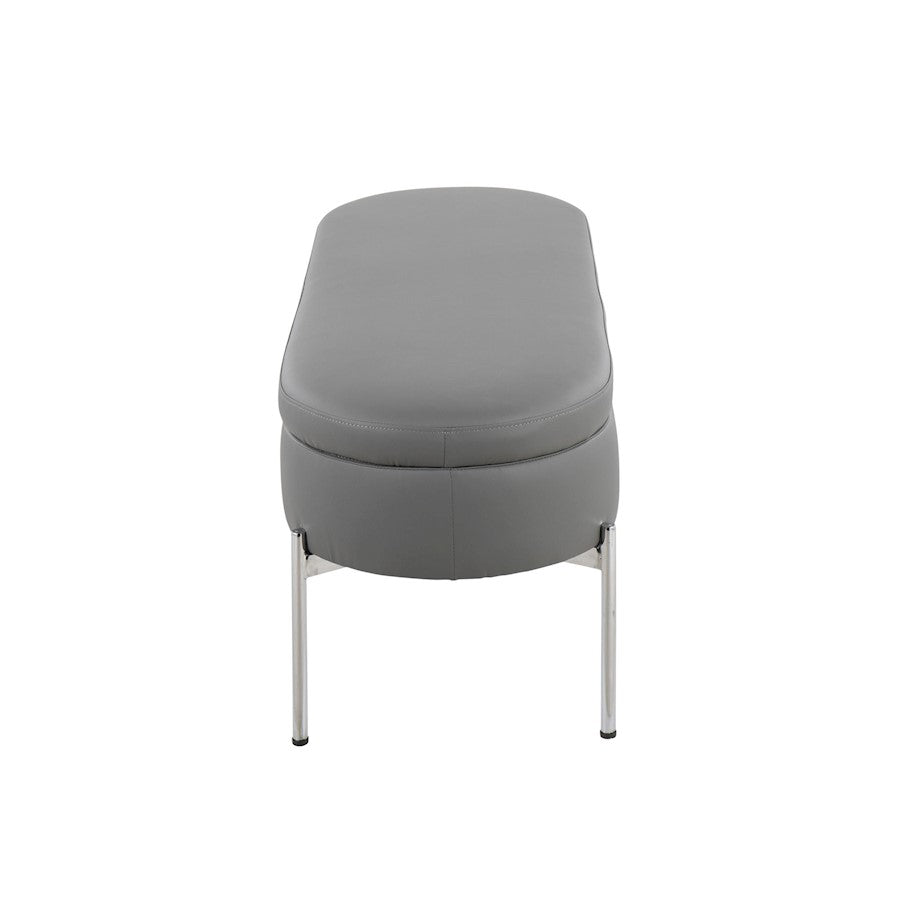 LumiSource Chloe 48in Storage Bench | Glam Chrome and Grey PU Faux Leather | Entryway & Bedroom Seating with Hidden Storage | Model BC-CHLOESTORGY