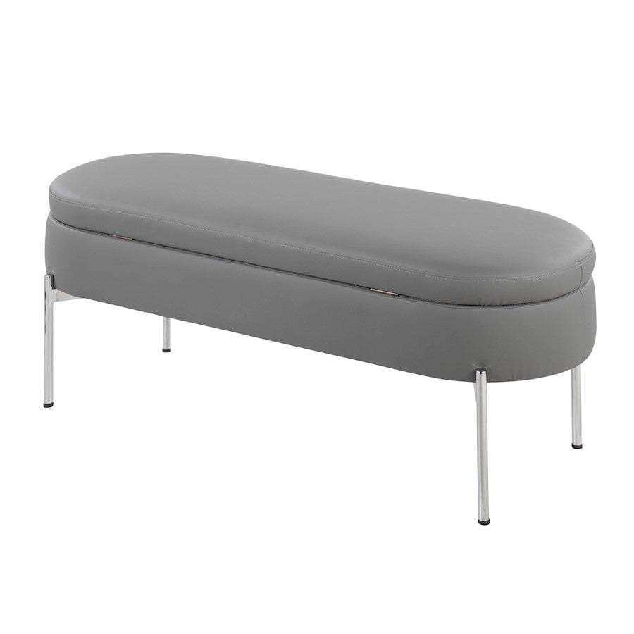 LumiSource Chloe 48in Storage Bench | Glam Chrome and Grey PU Faux Leather | Entryway & Bedroom Seating with Hidden Storage | Model BC-CHLOESTORGY