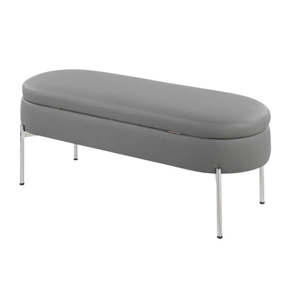 LumiSource Chloe 48in Storage Bench | Glam Chrome and Grey PU Faux Leather | Entryway & Bedroom Seating with Hidden Storage | Model BC-CHLOESTORGY