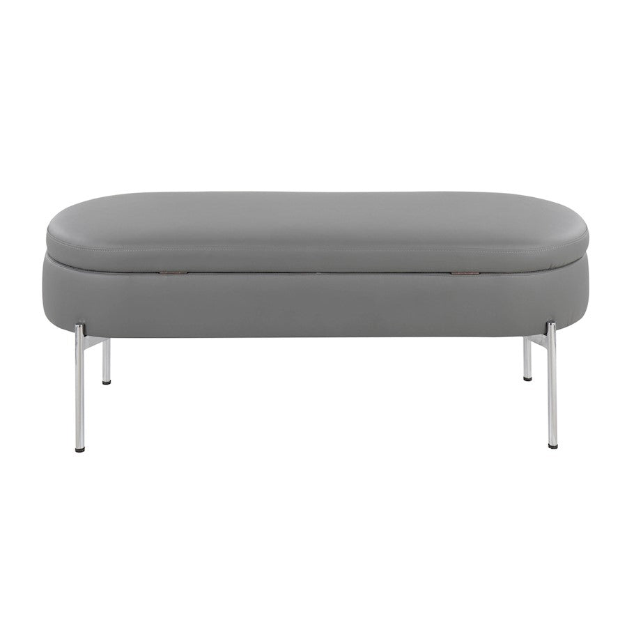 LumiSource Chloe 48in Storage Bench | Glam Chrome and Grey PU Faux Leather | Entryway & Bedroom Seating with Hidden Storage | Model BC-CHLOESTORGY
