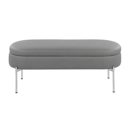 LumiSource Chloe 48in Storage Bench | Glam Chrome and Grey PU Faux Leather | Entryway & Bedroom Seating with Hidden Storage | Model BC-CHLOESTORGY
