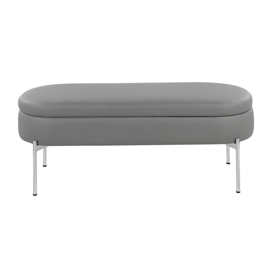 LumiSource Chloe 48in Storage Bench | Glam Chrome and Grey PU Faux Leather | Entryway & Bedroom Seating with Hidden Storage | Model BC-CHLOESTORGY