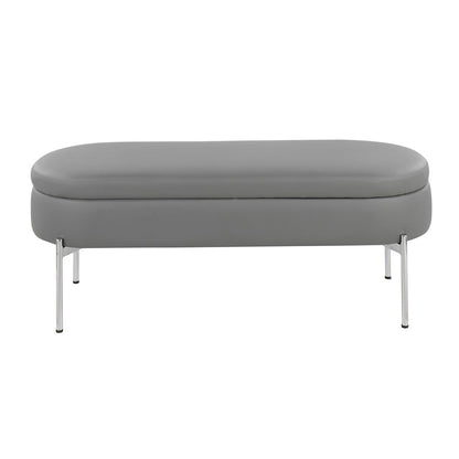 LumiSource Chloe 48in Storage Bench | Glam Chrome and Grey PU Faux Leather | Entryway & Bedroom Seating with Hidden Storage | Model BC-CHLOESTORGY