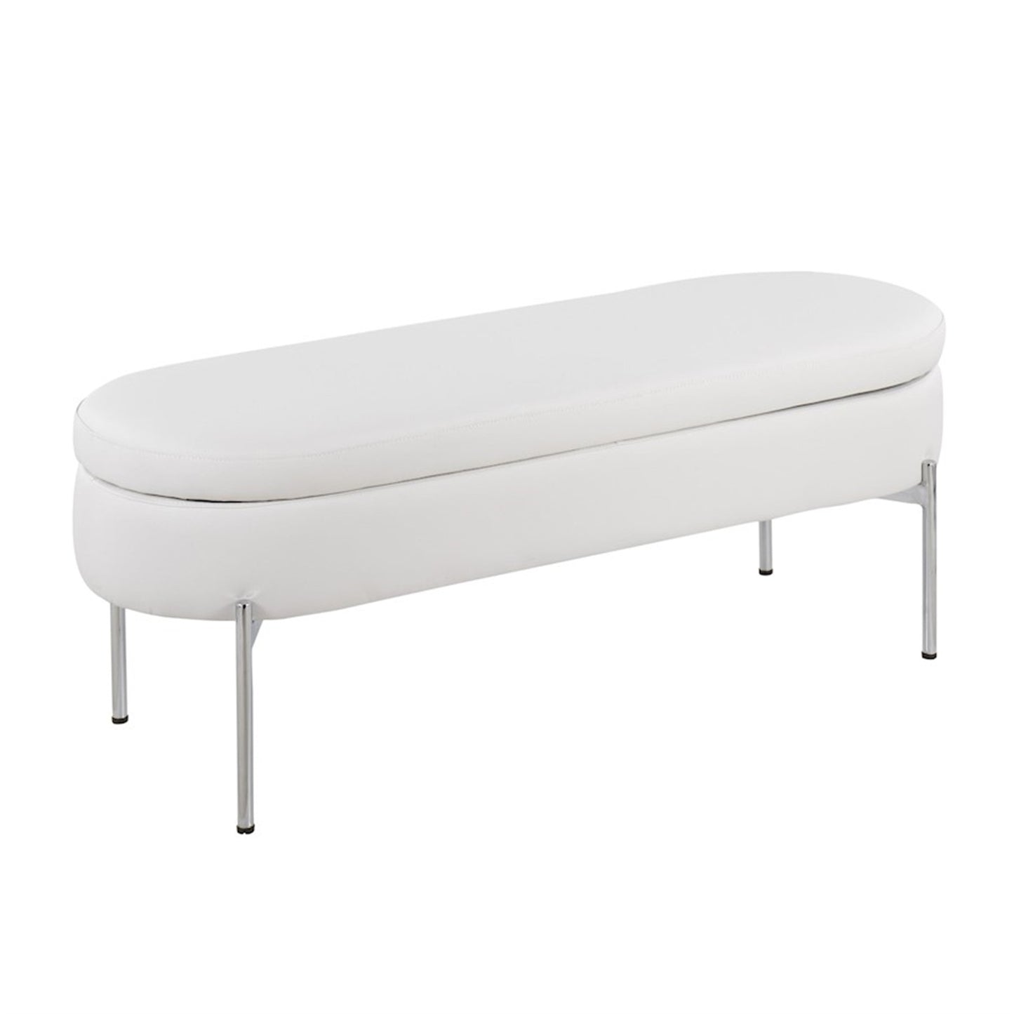 LumiSource Chloe 48in Storage Bench | Glam Chrome and White PU Faux Leather | Entryway & Bedroom Seating with Hidden Storage | Model BC-CHLOESTORW