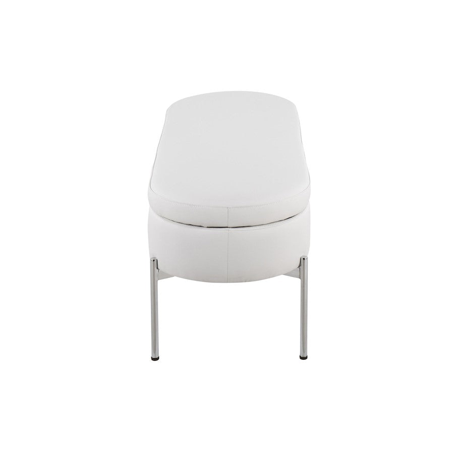 LumiSource Chloe 48in Storage Bench | Glam Chrome and White PU Faux Leather | Entryway & Bedroom Seating with Hidden Storage | Model BC-CHLOESTORW