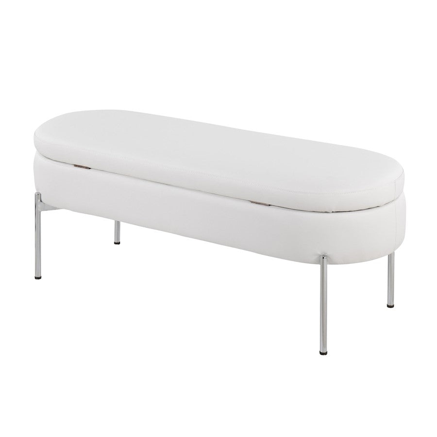 LumiSource Chloe 48in Storage Bench | Glam Chrome and White PU Faux Leather | Entryway & Bedroom Seating with Hidden Storage | Model BC-CHLOESTORW