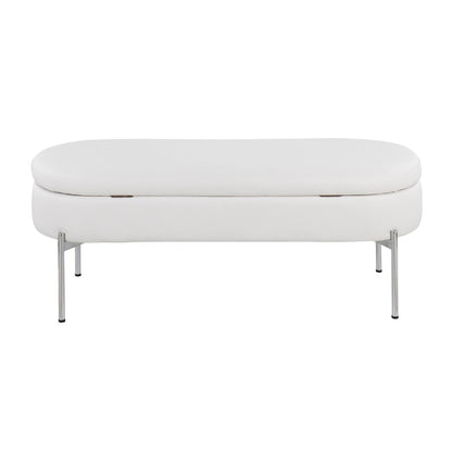 LumiSource Chloe 48in Storage Bench | Glam Chrome and White PU Faux Leather | Entryway & Bedroom Seating with Hidden Storage | Model BC-CHLOESTORW