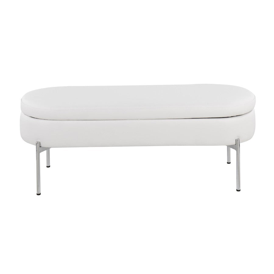 LumiSource Chloe 48in Storage Bench | Glam Chrome and White PU Faux Leather | Entryway & Bedroom Seating with Hidden Storage | Model BC-CHLOESTORW