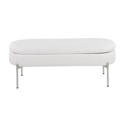 LumiSource Chloe 48in Storage Bench | Glam Chrome and White PU Faux Leather | Entryway & Bedroom Seating with Hidden Storage | Model BC-CHLOESTORW