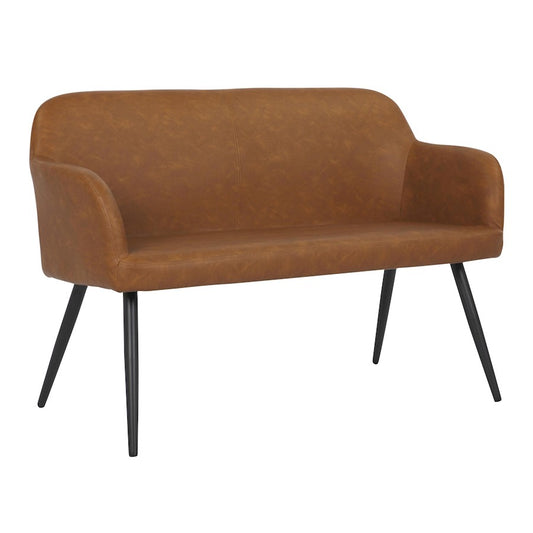 LumiSource Daniella 44in High Back Bench | Industrial Black Steel and Camel PU Faux Leather | Entryway & Dining Room | Model BC-DANIELLAHBBKCAM