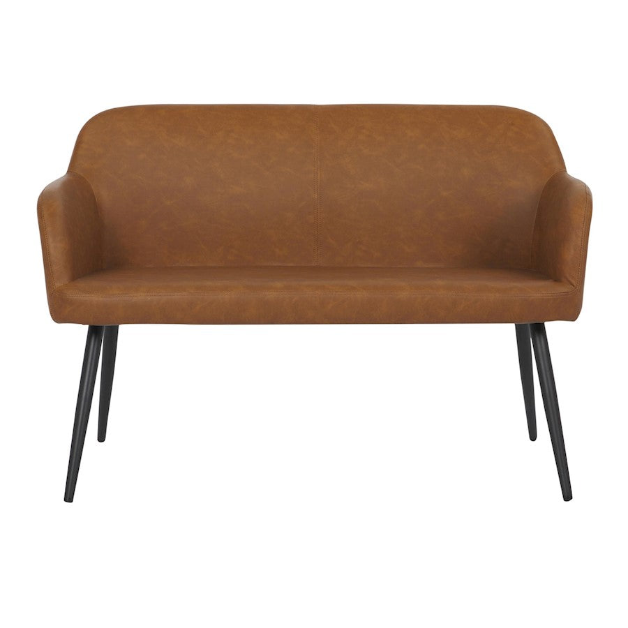 LumiSource Daniella 44in High Back Bench | Industrial Black Steel and Camel PU Faux Leather | Entryway & Dining Room | Model BC-DANIELLAHBBKCAM
