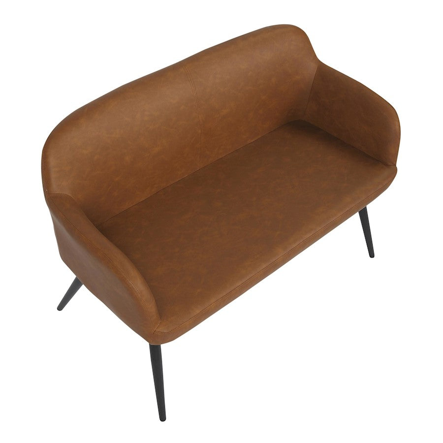 LumiSource Daniella 44in High Back Bench | Industrial Black Steel and Camel PU Faux Leather | Entryway & Dining Room | Model BC-DANIELLAHBBKCAM