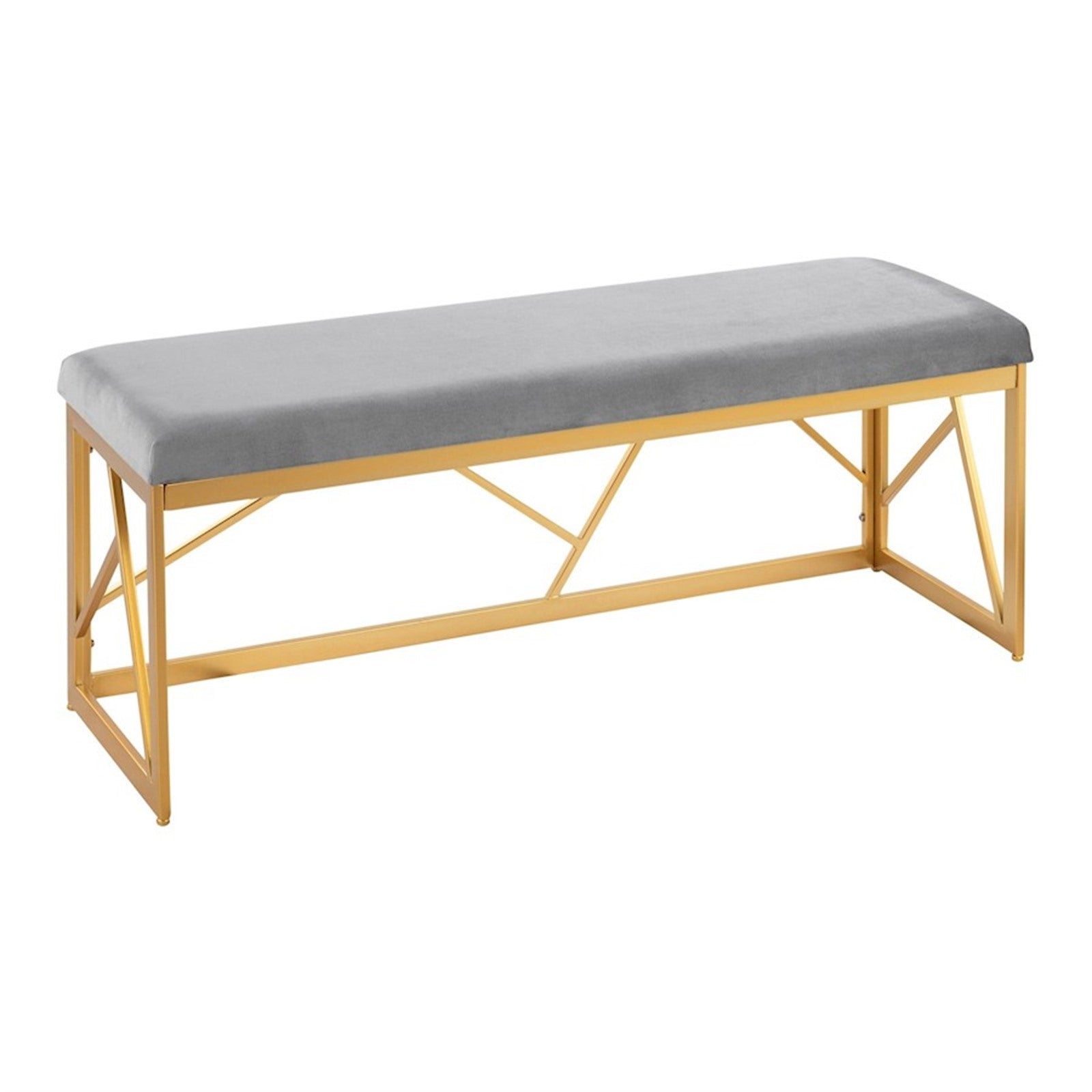 LumiSource Folia 44in Metal Bench | Contemporary Gold Steel and Grey Velvet | Entryway & Bedroom Seating | 44 x 14.5 x 17.5 in | Model BC-FOLIAAUVGY