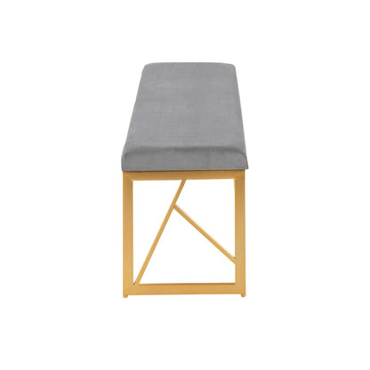 LumiSource Folia 44in Metal Bench | Contemporary Gold Steel and Grey Velvet | Entryway & Bedroom Seating | 44 x 14.5 x 17.5 in | Model BC-FOLIAAUVGY