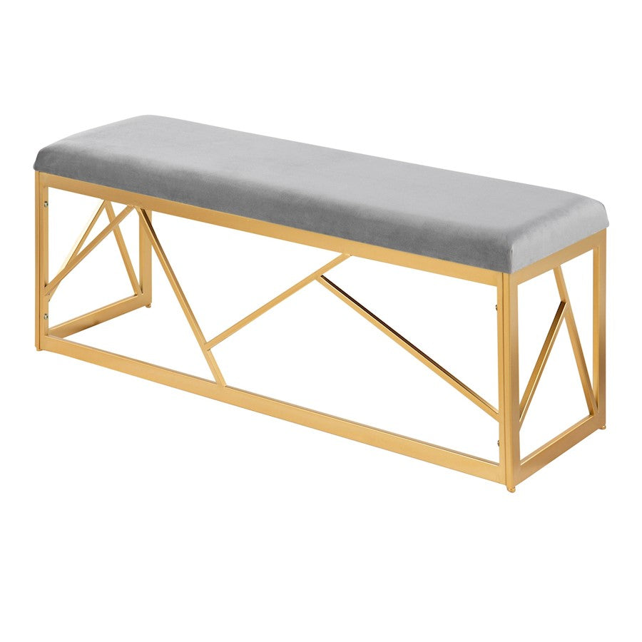 LumiSource Folia 44in Metal Bench | Contemporary Gold Steel and Grey Velvet | Entryway & Bedroom Seating | 44 x 14.5 x 17.5 in | Model BC-FOLIAAUVGY