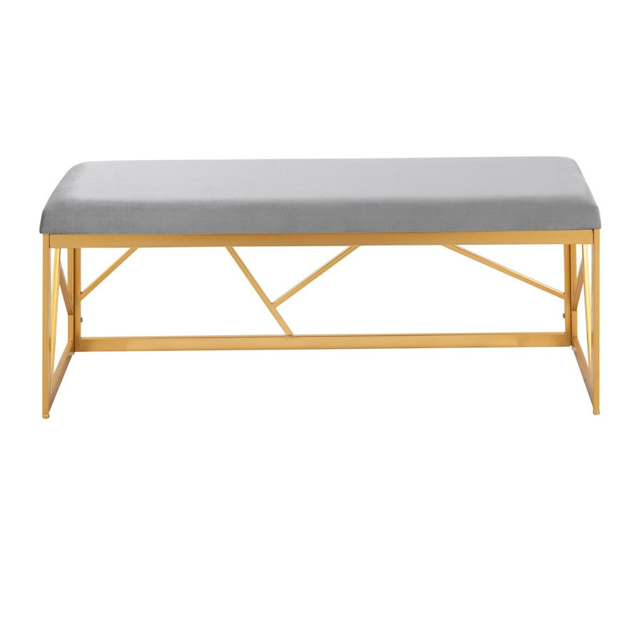 LumiSource Folia 44in Metal Bench | Contemporary Gold Steel and Grey Velvet | Entryway & Bedroom Seating | 44 x 14.5 x 17.5 in | Model BC-FOLIAAUVGY
