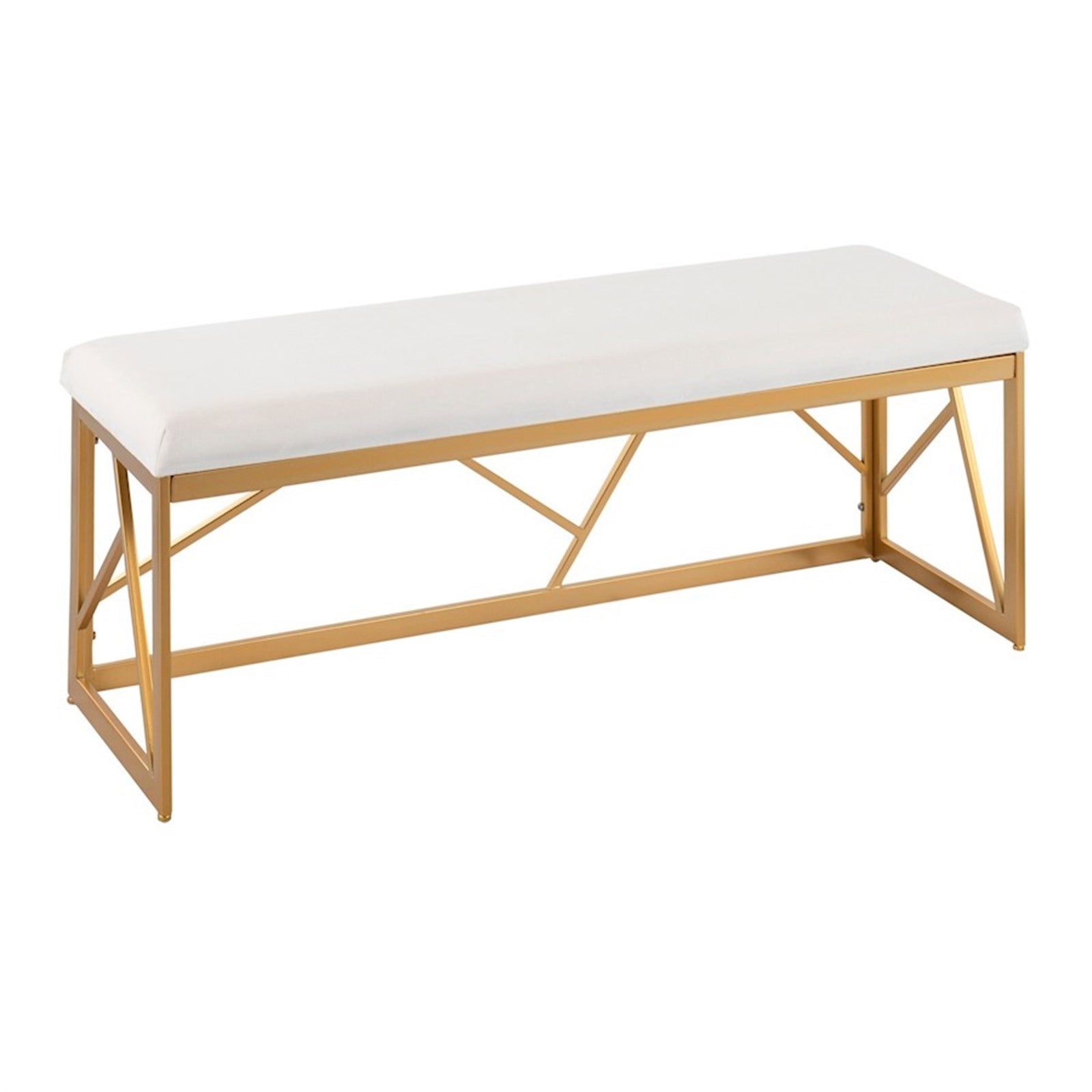 LumiSource Folia 44in Metal Bench | Glam Gold Steel Frame and White Velvet Cushion | Entryway & Bedroom Seating | Model BC-FOLIAAUVW