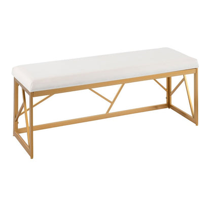LumiSource Folia 44in Metal Bench | Glam Gold Steel Frame and White Velvet Cushion | Entryway & Bedroom Seating | Model BC-FOLIAAUVW