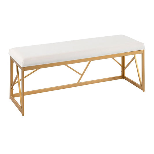 LumiSource Folia 44in Metal Bench | Glam Gold Steel Frame and White Velvet Cushion | Entryway & Bedroom Seating | Model BC-FOLIAAUVW