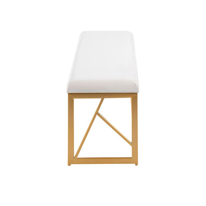 LumiSource Folia 44in Metal Bench | Glam Gold Steel Frame and White Velvet Cushion | Entryway & Bedroom Seating | Model BC-FOLIAAUVW