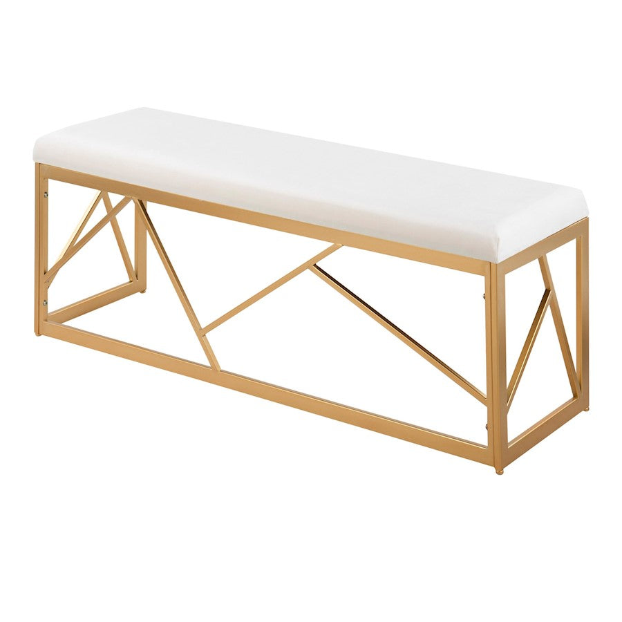 LumiSource Folia 44in Metal Bench | Glam Gold Steel Frame and White Velvet Cushion | Entryway & Bedroom Seating | Model BC-FOLIAAUVW
