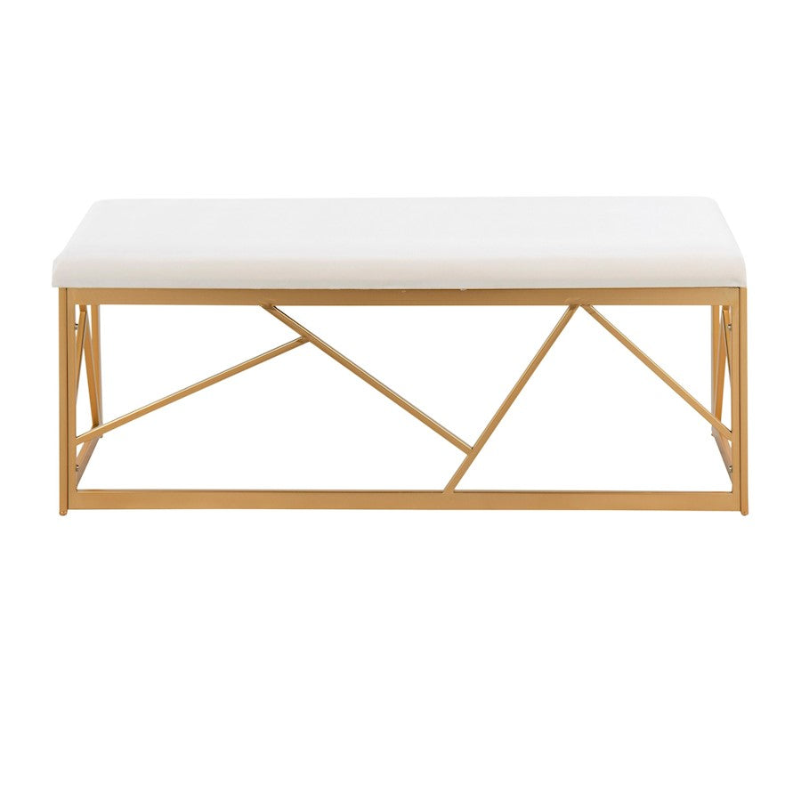 LumiSource Folia 44in Metal Bench | Glam Gold Steel Frame and White Velvet Cushion | Entryway & Bedroom Seating | Model BC-FOLIAAUVW