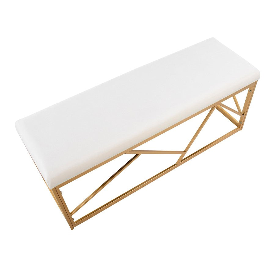 LumiSource Folia 44in Metal Bench | Glam Gold Steel Frame and White Velvet Cushion | Entryway & Bedroom Seating | Model BC-FOLIAAUVW