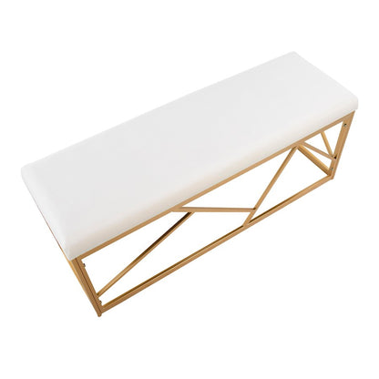 LumiSource Folia 44in Metal Bench | Glam Gold Steel Frame and White Velvet Cushion | Entryway & Bedroom Seating | Model BC-FOLIAAUVW