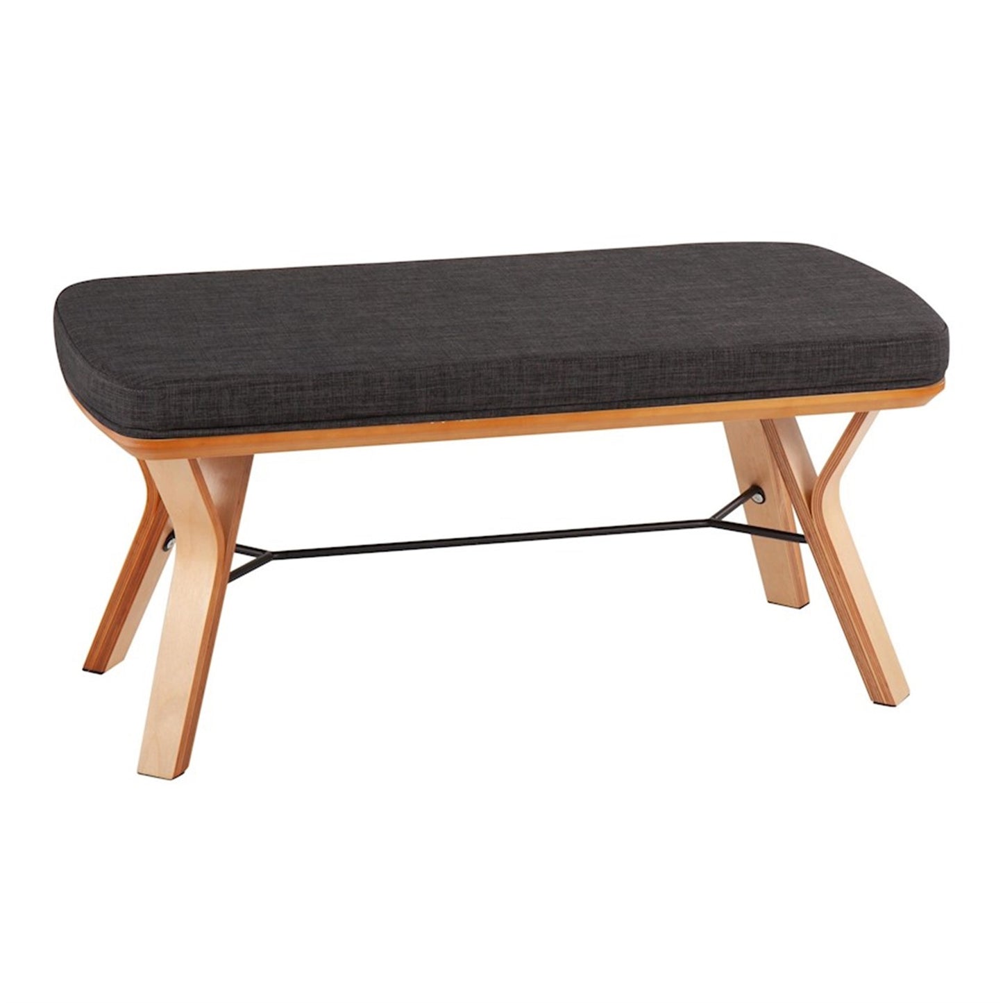 LumiSource Folia 42in Bench | Mid-Century Natural Wood Frame and Charcoal Fabric Cushion | Entryway & Bedroom Seating | Model BC-FOLIANACHAR