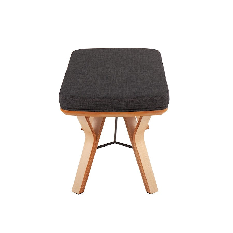 LumiSource Folia 42in Bench | Mid-Century Natural Wood Frame and Charcoal Fabric Cushion | Entryway & Bedroom Seating | Model BC-FOLIANACHAR