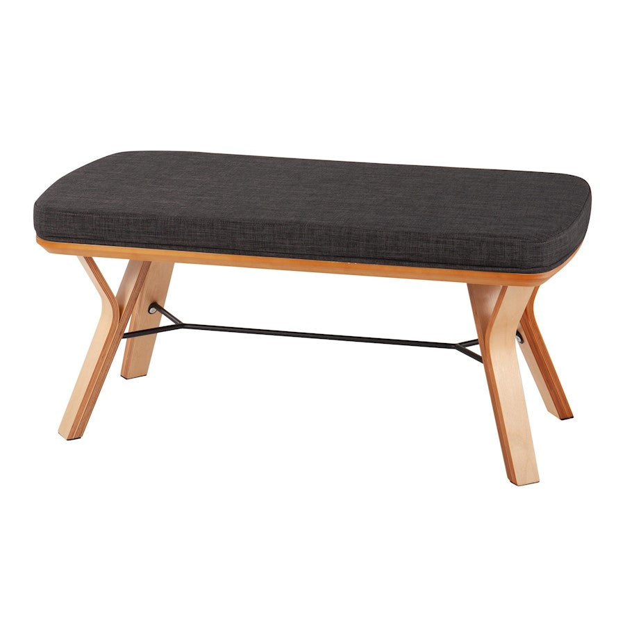 LumiSource Folia 42in Bench | Mid-Century Natural Wood Frame and Charcoal Fabric Cushion | Entryway & Bedroom Seating | Model BC-FOLIANACHAR