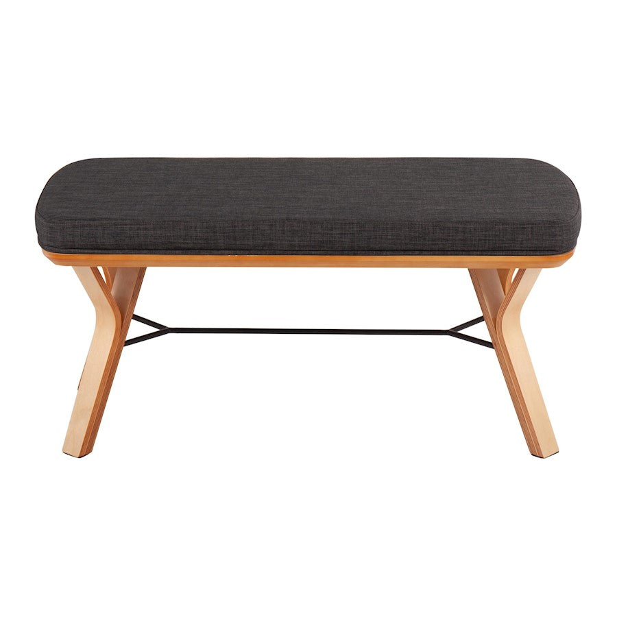 LumiSource Folia 42in Bench | Mid-Century Natural Wood Frame and Charcoal Fabric Cushion | Entryway & Bedroom Seating | Model BC-FOLIANACHAR