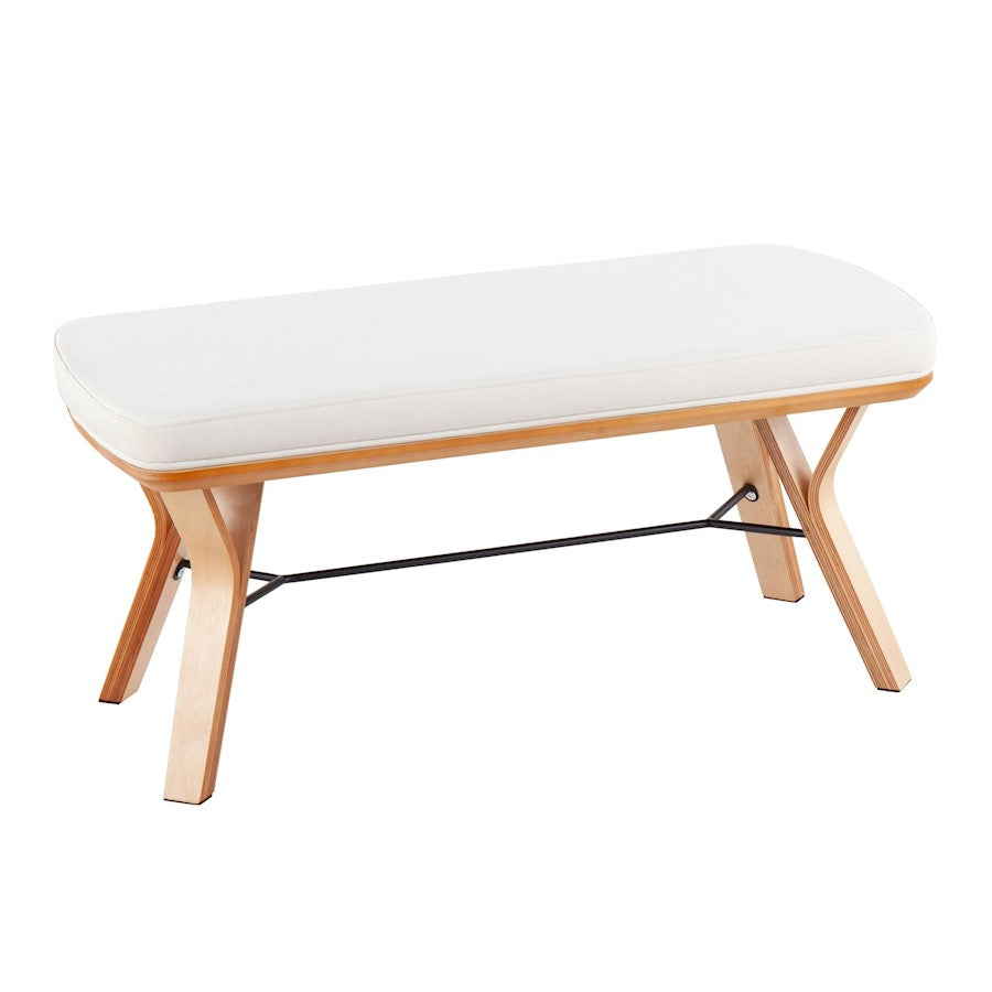 LumiSource Folia 42in Bench | Mid-Century Natural Wood Frame and Cream Fabric Cushion | Entryway & Bedroom Seating | Model BC-FOLIANACR
