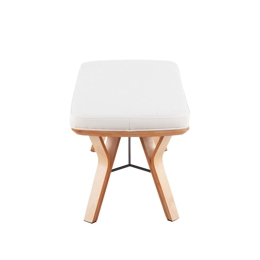 LumiSource Folia 42in Bench | Mid-Century Natural Wood Frame and Cream Fabric Cushion | Entryway & Bedroom Seating | Model BC-FOLIANACR