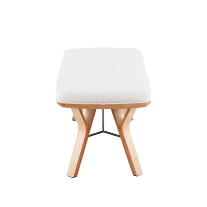 LumiSource Folia 42in Bench | Mid-Century Natural Wood Frame and Cream Fabric Cushion | Entryway & Bedroom Seating | Model BC-FOLIANACR