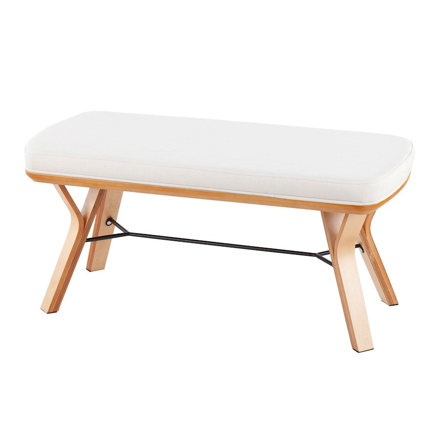 LumiSource Folia 42in Bench | Mid-Century Natural Wood Frame and Cream Fabric Cushion | Entryway & Bedroom Seating | Model BC-FOLIANACR