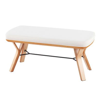 LumiSource Folia 42in Bench | Mid-Century Natural Wood Frame and Cream Fabric Cushion | Entryway & Bedroom Seating | Model BC-FOLIANACR