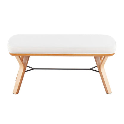 LumiSource Folia 42in Bench | Mid-Century Natural Wood Frame and Cream Fabric Cushion | Entryway & Bedroom Seating | Model BC-FOLIANACR