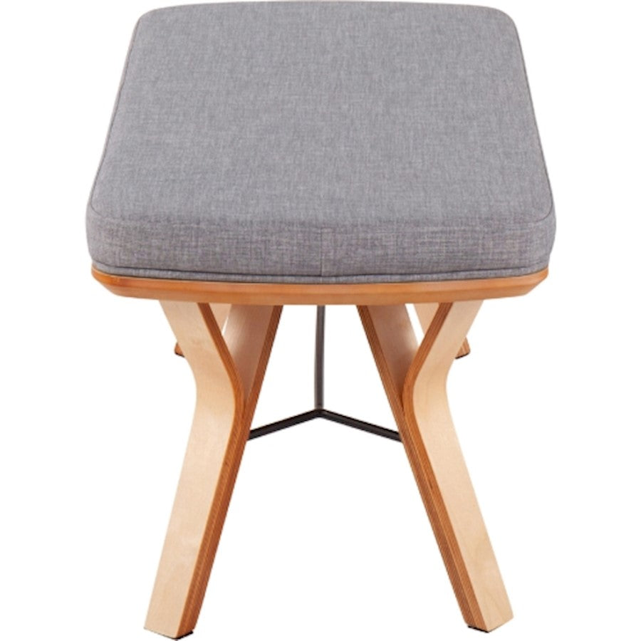LumiSource Folia Bench 42in Wide | Mid-Century Natural Wood and Light Grey Fabric | Entryway & Bedroom Seating | 42 x 20 x 20 in | Model BC-FOLIANALGY