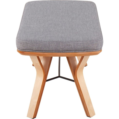 LumiSource Folia Bench 42in Wide | Mid-Century Natural Wood and Light Grey Fabric | Entryway & Bedroom Seating | 42 x 20 x 20 in | Model BC-FOLIANALGY