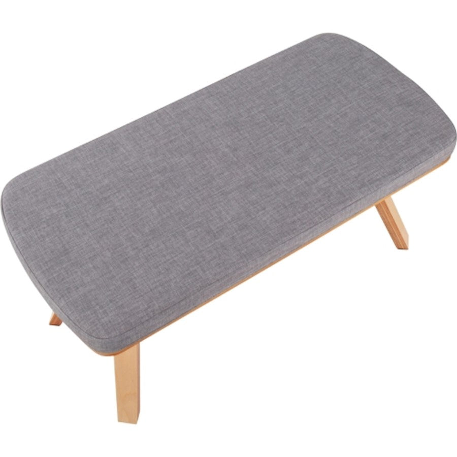 LumiSource Folia Bench 42in Wide | Mid-Century Natural Wood and Light Grey Fabric | Entryway & Bedroom Seating | 42 x 20 x 20 in | Model BC-FOLIANALGY