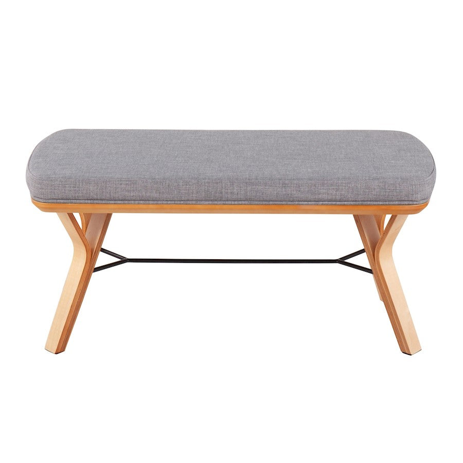 LumiSource Folia Bench 42in Wide | Mid-Century Natural Wood and Light Grey Fabric | Entryway & Bedroom Seating | 42 x 20 x 20 in | Model BC-FOLIANALGY
