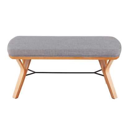 LumiSource Folia Bench 42in Wide | Mid-Century Natural Wood and Light Grey Fabric | Entryway & Bedroom Seating | 42 x 20 x 20 in | Model BC-FOLIANALGY