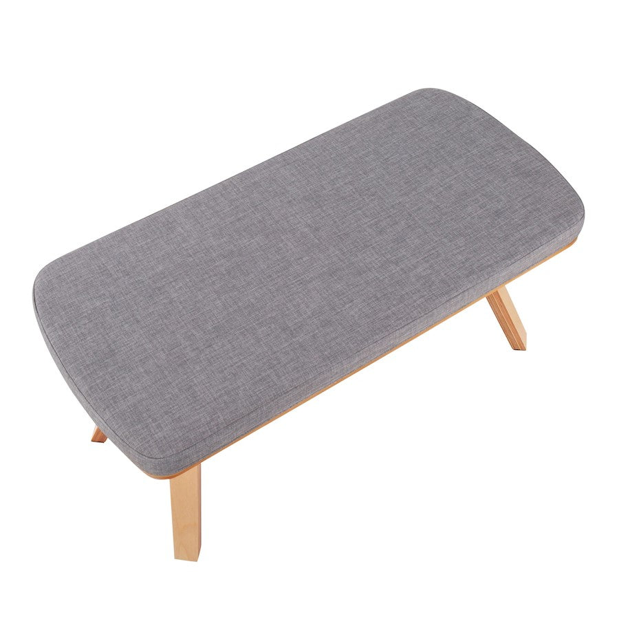 LumiSource Folia Bench 42in Wide | Mid-Century Natural Wood and Light Grey Fabric | Entryway & Bedroom Seating | 42 x 20 x 20 in | Model BC-FOLIANALGY