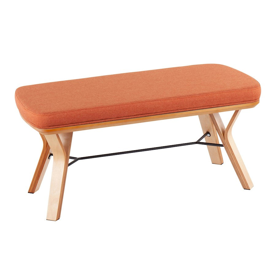 LumiSource Folia Bench 42in Wide | Mid-Century Natural Wood and Orange Fabric | Entryway & Bedroom Seating | 42 x 20 x 20 in | Model BC-FOLIANAO