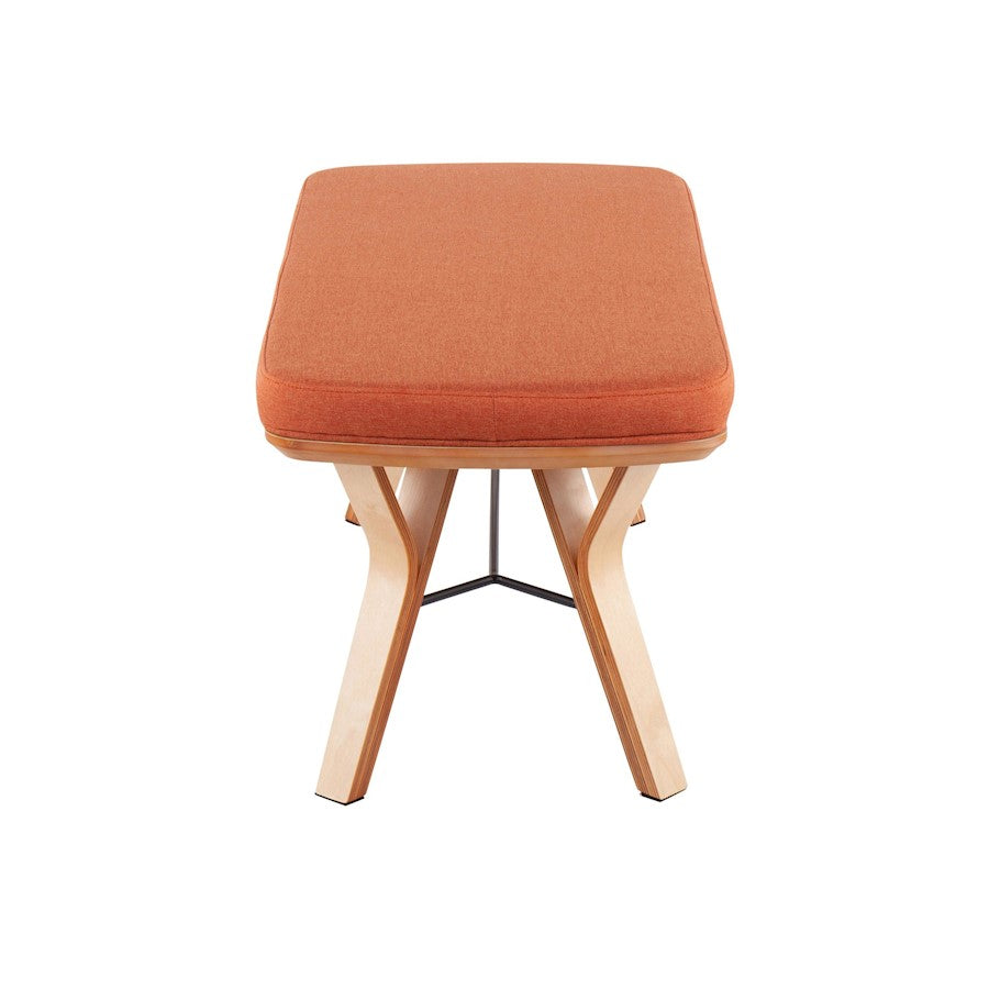 LumiSource Folia Bench 42in Wide | Mid-Century Natural Wood and Orange Fabric | Entryway & Bedroom Seating | 42 x 20 x 20 in | Model BC-FOLIANAO