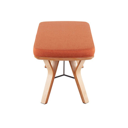 LumiSource Folia Bench 42in Wide | Mid-Century Natural Wood and Orange Fabric | Entryway & Bedroom Seating | 42 x 20 x 20 in | Model BC-FOLIANAO